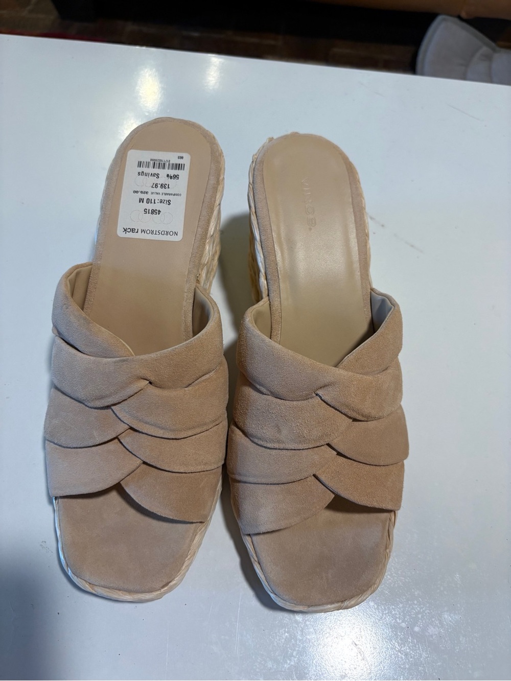 Women's Beige Suede Woven Slide Sandals